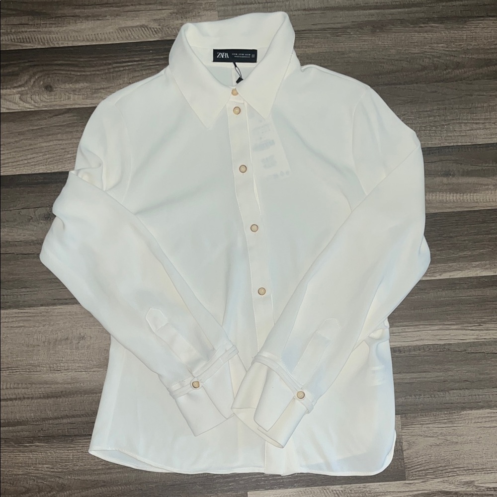 Zara Cream Button-Up Blouse